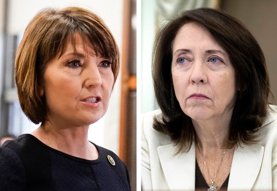 This combination of photos taken on Capitol Hill in Washington shows Rep. Cathy McMorris Rodgers, R-Wash., on March 23, 2023, left, and Sen. Maria Cantwell, D-Wash., on Nov. 3, 2021. The two lawmakers from opposing parties are floating a new plan to protect the privacy of Americans' personal data. The draft legislation was announced Sunday, April 7, 2024, and would make privacy a consumer right and set new rules for companies that collect and transfer personal data. (AP Photo)