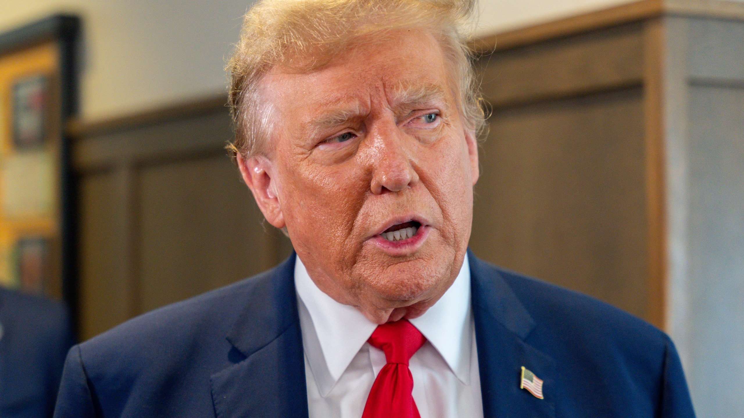 Republican presidential candidate former President Donald Trump visits a Chick-fil-A eatery, Wednesday, April 10, 2024, in Atlanta. (AP Photo/Jason Allen)