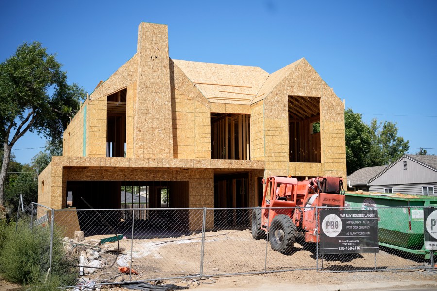 FILE - A new home under construction is seen, Aug. 21, 2023, in southeast Denver. On Thursday, April 11, 2024, Freddie Mac reports on this week's average U.S. mortgage rates. (AP Photo/David Zalubowski, File)