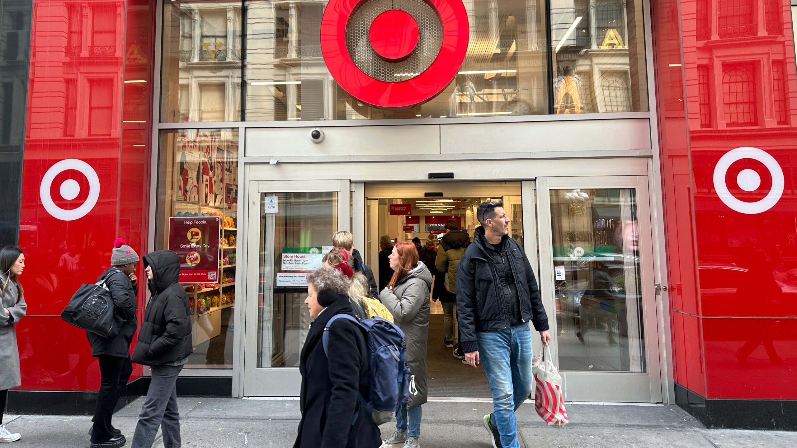 Shoppers leave a Target store in midtown Manhattan in New York on Tuesday, March 19, 2024. On Friday April 12, 2024, the University of Michigan releases its preliminary reading of consumer sentiment for April. (AP Photo/Ted Shaffrey)