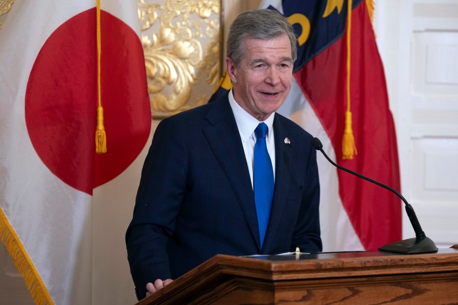 North Carolina Gov. Roy Cooper addresses a luncheon in honor of Japan Prime Minister Fumio Kishida.