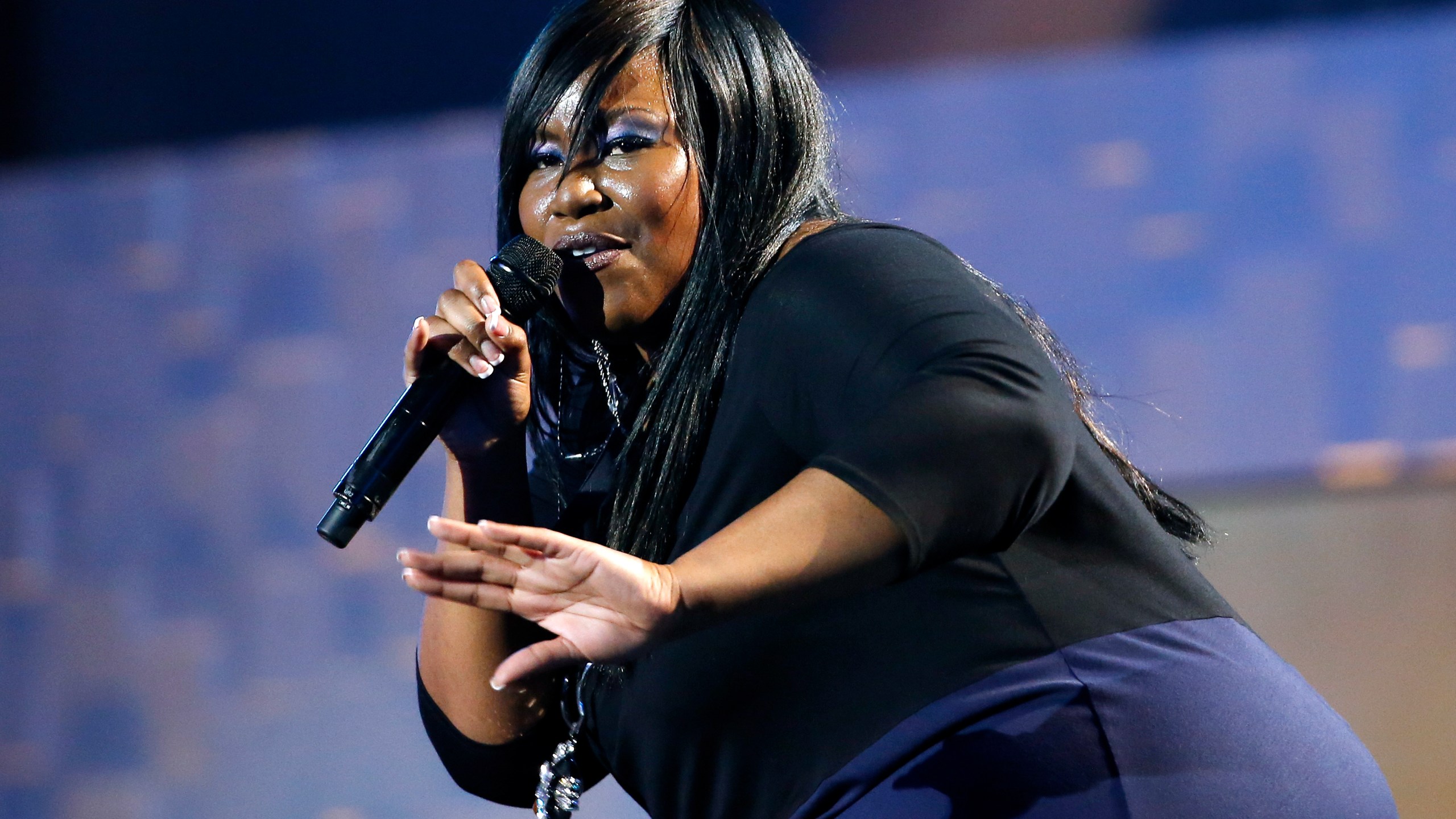 FILE - Mandisa performs during the Dove Awards Tuesday, Oct. 7, 2014, in Nashville, Tenn. Mandisa, a contemporary Christian singer who appeared on “American Idol” and won a Grammy for her 2013 album ‘Overcomer’, has died. She was 47. A representative for the singer told The Associated Press that the singer was found dead in her home in Nashville, Tenn., on Thursday, April 18, 2024. (AP Photo/Mark Humphrey, File)