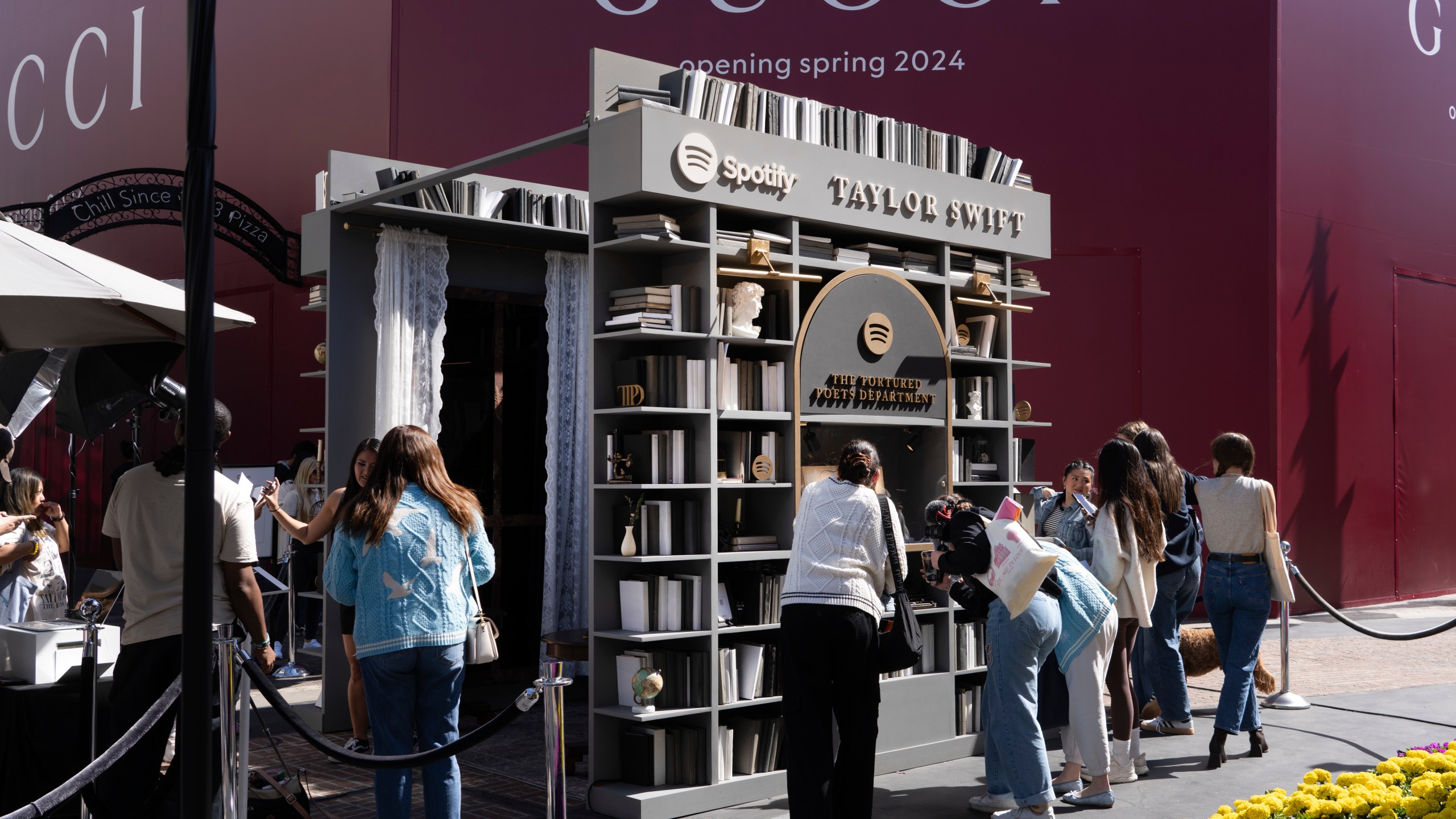 Taylor Swift fans check out a new pop-up opening to celebrate Taylor Swift's upcoming album "The Tortured Poets Department," at the Grove in Los Angeles on Wednesday, April 17, 2024. (AP Photo/Richard Vogel)