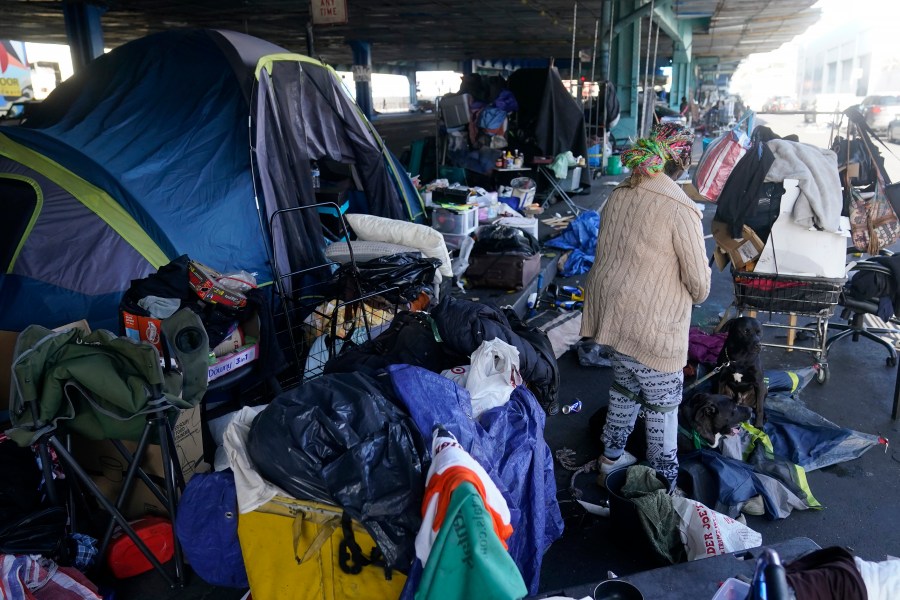 A picture of a woman in a homeless encampment that was cleaned up in San Francisco in 2023.