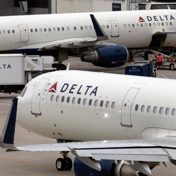 Delta Air Line planes leave the gate July 12, 2021, at Logan International Airport in Boston.