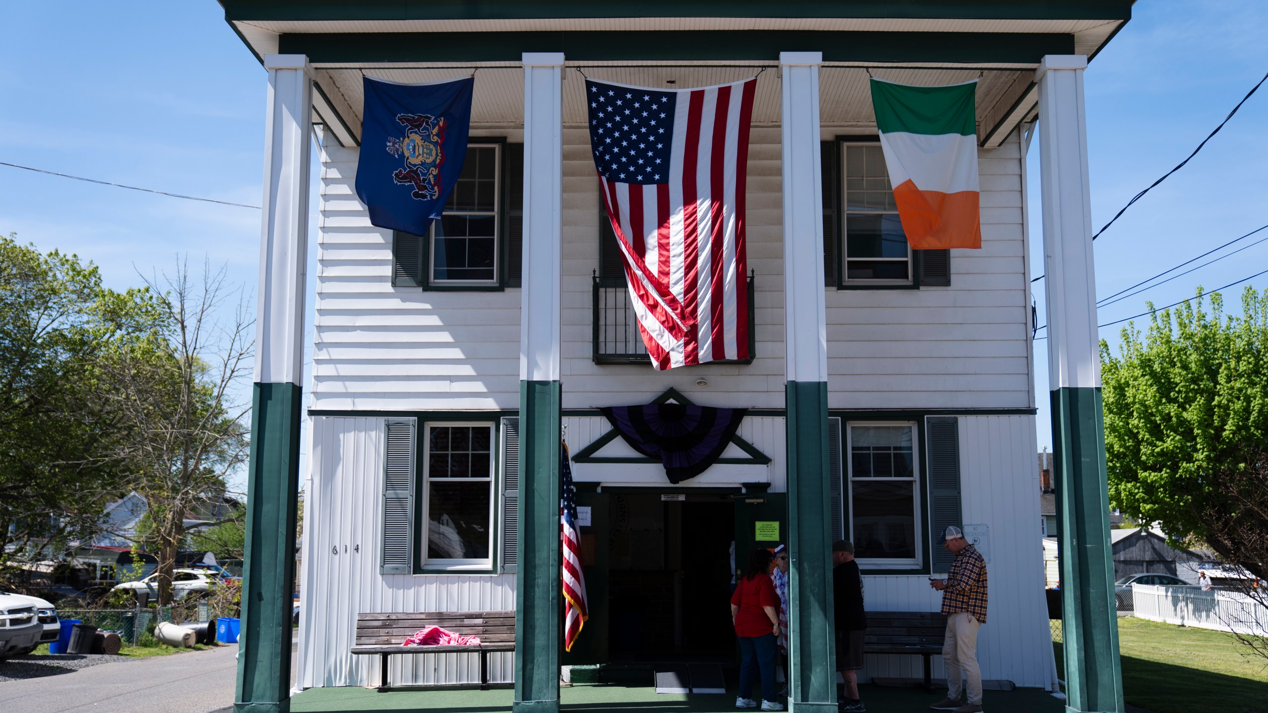 Workers wait for voters at a polling place of in Bristol, Pa., Tuesday, April 23, 2024. (AP Photo/Matt Rourke)