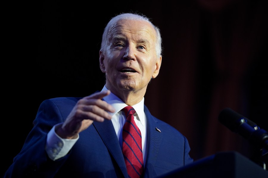 President Joe Biden speaks to the North America's Building Trade Union National Legislative Conference, Wednesday, April 24, 2024, in Washington. (AP Photo/Evan Vucci)