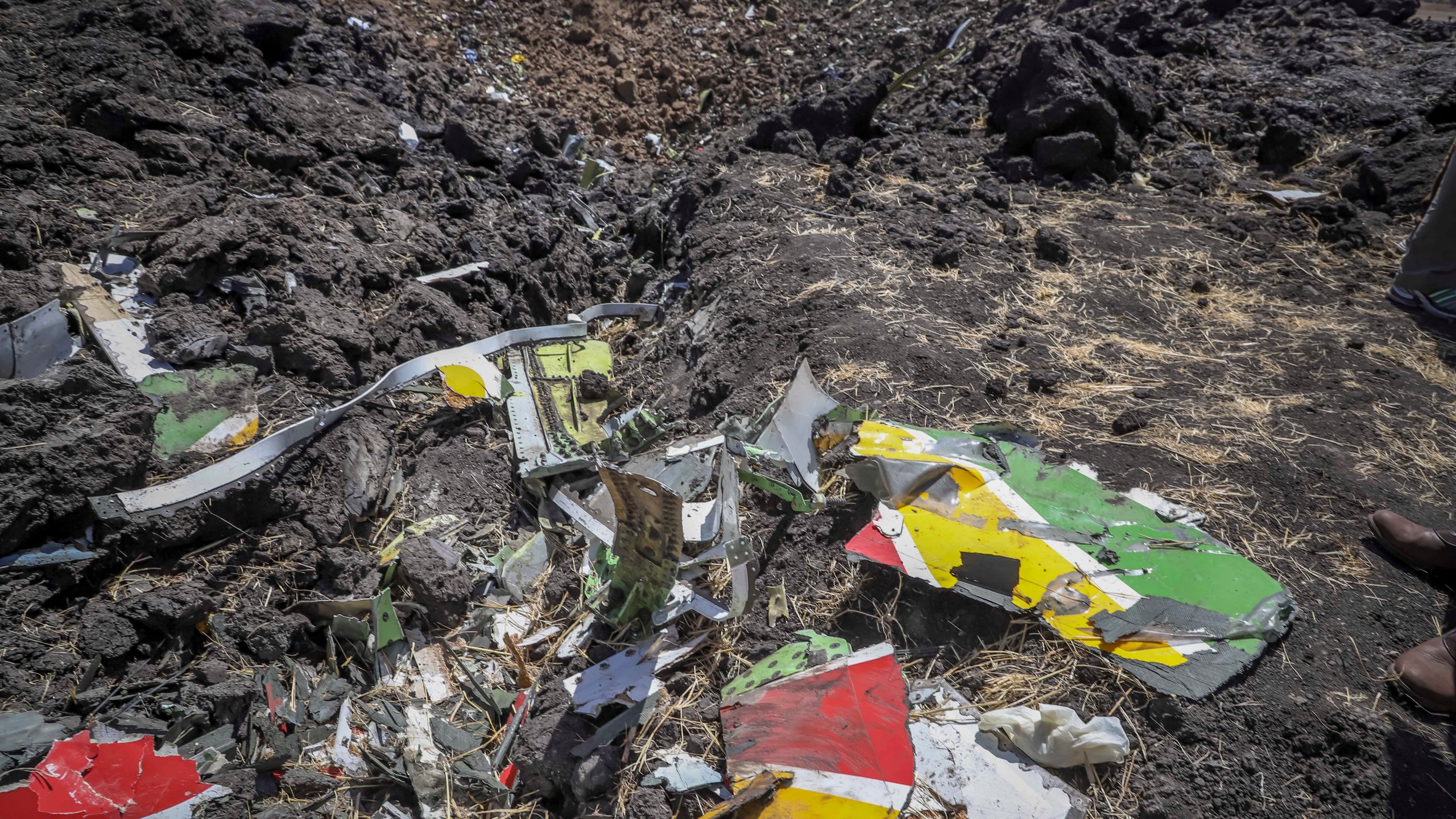 FILE - Wreckage lies at the scene of an Ethiopian Airlines flight of a Boeing 737 Max 8 plane that crashed shortly after takeoff at Hejere near Bishoftu, or Debre Zeit, some 50 kilometers (31 miles) south of Addis Ababa, Ethiopia, March 10, 2019. Boeing said Wednesday, April 24, 2024, that it lost $355 million on falling revenue in the first quarter, another sign of the crisis gripping the aircraft manufacturer as it faces increasing scrutiny over the safety of its planes and accusations of shoddy work. (AP Photo, File)