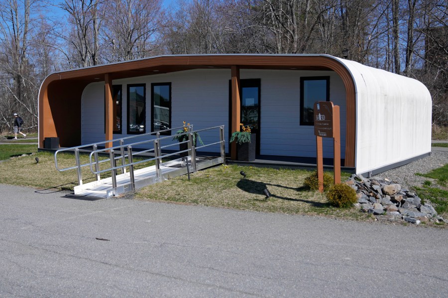 The BioHome3D is seen Tuesday, April 23, 2024, at the University of Maine, in Orono, Maine. The 600-square-foot single-family home was made by UMaine's original 3D printer in 2019. (AP Photo/Robert F. Bukaty)