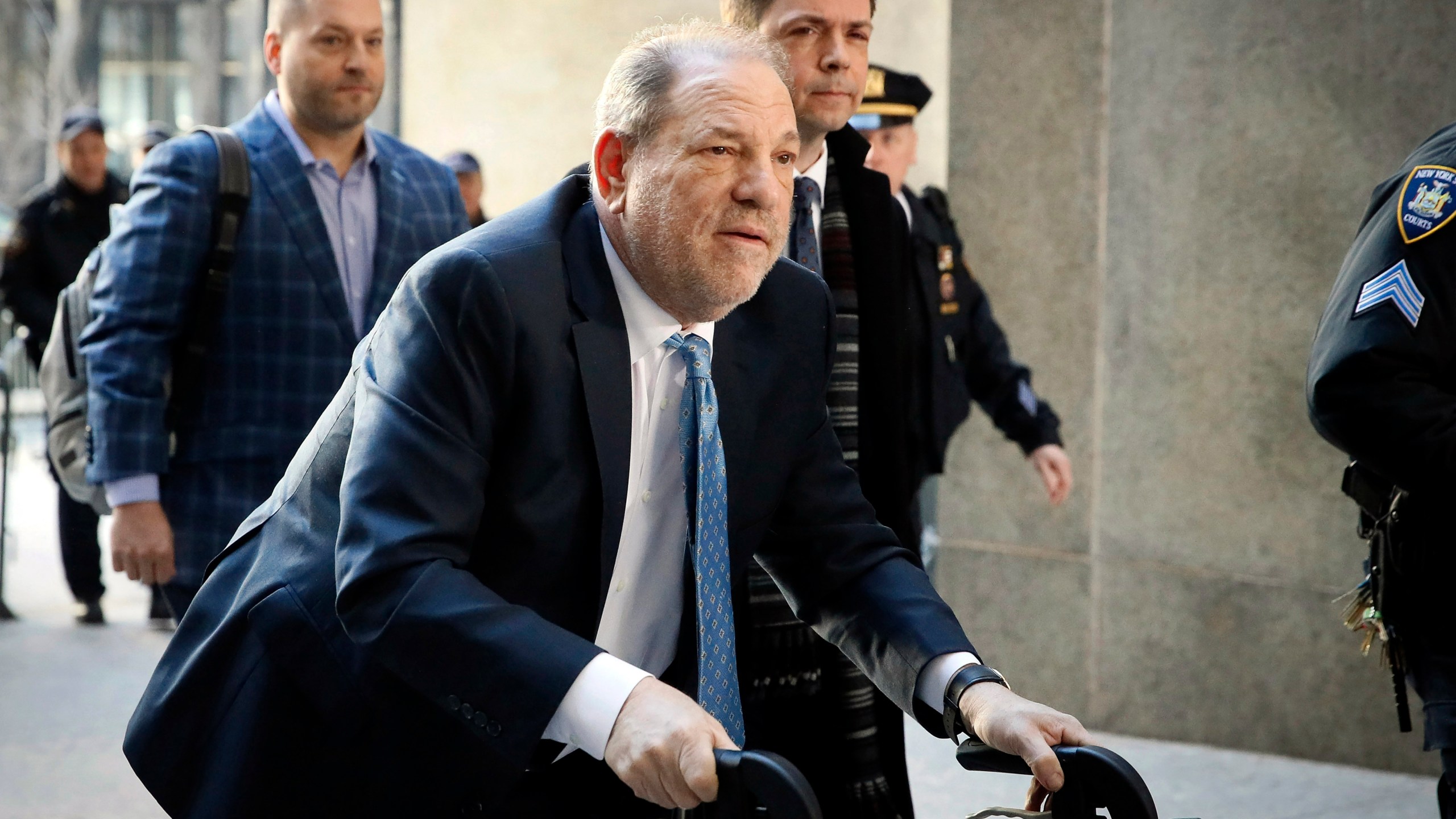 FILE - Harvey Weinstein arrives at a Manhattan courthouse as jury deliberations continue in his rape trial in New York, on Feb. 24, 2020. Weinstein will appear in a New York City court on Wednesday, May 1, 2024, according to the Manhattan district attorney’s office. (AP Photo/John Minchillo, File)