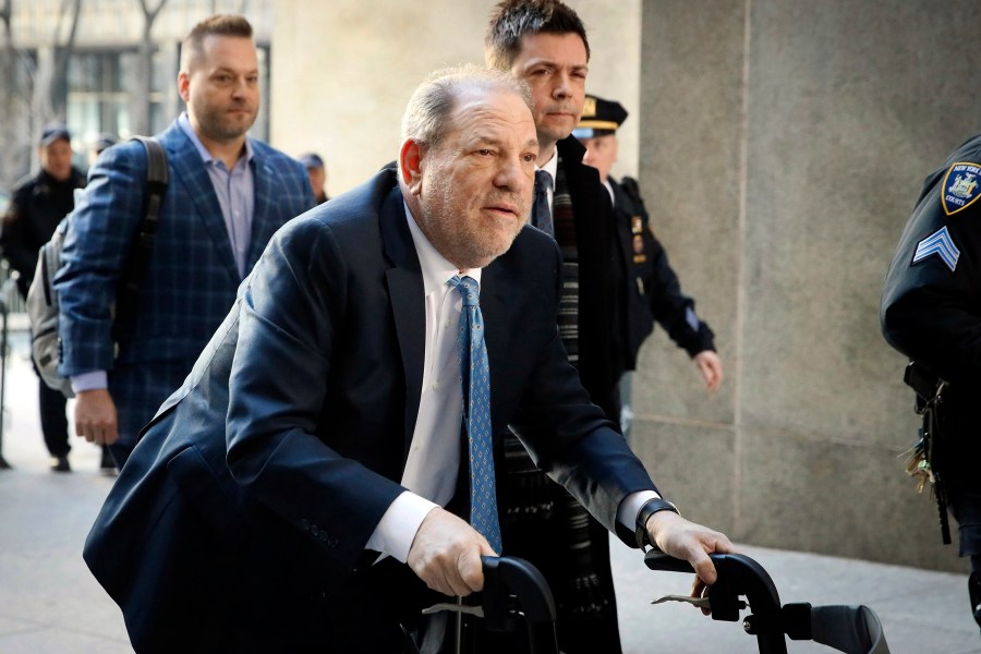 FILE - Harvey Weinstein arrives at a Manhattan courthouse as jury deliberations continue in his rape trial in New York, on Feb. 24, 2020. Weinstein will appear in a New York City court on Wednesday, May 1, 2024, according to the Manhattan district attorney’s office. (AP Photo/John Minchillo, File)