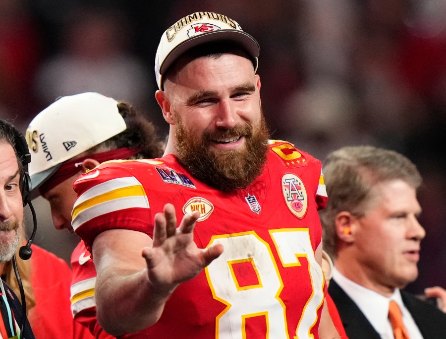 FILE - Kansas City Chiefs tight end Travis Kelce (87) waves after the NFL Super Bowl 58 football game against the San Francisco 49ers Sunday, Feb. 11, 2024, in Las Vegas. Kelce will bring his highly successful music festival called Kelce Jam back to Kansas City. The second annual one-day event held on May 18 will be hosted by the superstar tight end of the Chiefs and headlined by Lil Wayne, 2 Chainz, Diplo and local legend Tech N9ne. (AP Photo/Frank Franklin II, File)