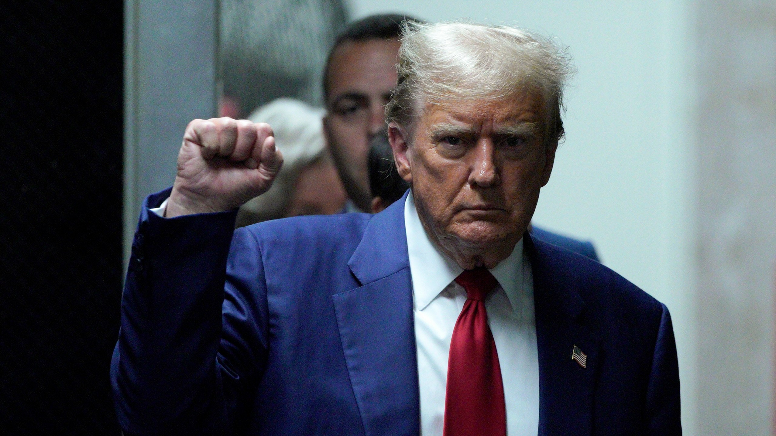 Former President Donald Trump returns to court after a break in his trial at Manhattan criminal court in New York, Tuesday, April 30, 2024. (Eduardo Munoz/Pool Photo via AP)