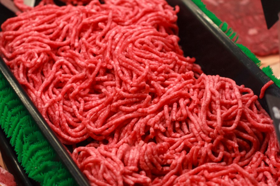 FILE - Ground beef is displayed for sale at a market in Washington, Saturday, April 1, 2017. The U.S. Department of Agriculture will test ground beef samples for bird flu particles, though officials said Tuesday, April 30, 2024, they're confident the nation's meat supply is safe. (AP Photo/J. Scott Applewhite, File)