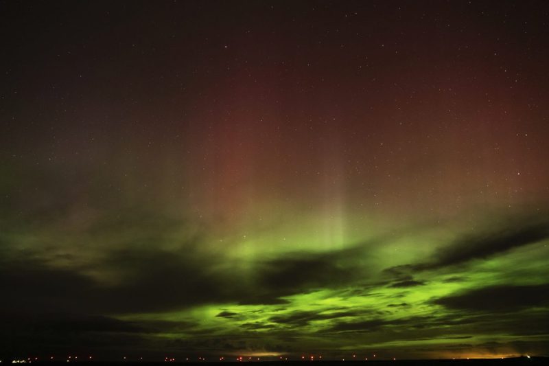 Aurora borealis in the night sky.