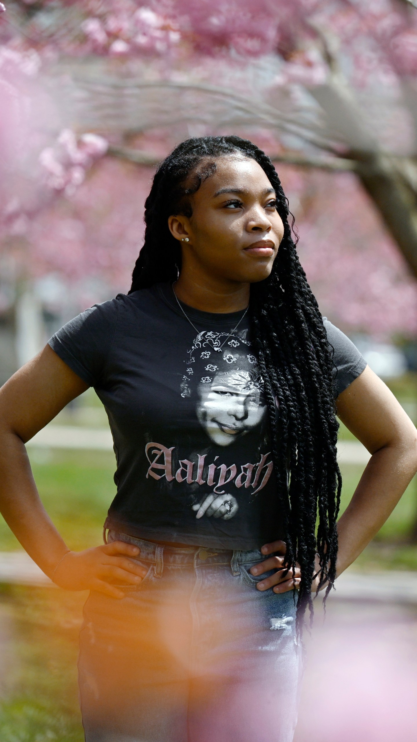 Ashnaelle Bijoux poses on campus, Saturday, April 27, 2024, at Norwich Free Academy in Norwich, Conn. Bijoux, a senior at NFA, has been unable to complete the FAFSA form due to a glitch with the form. Without the form and the financial aid it brings, Bijoux won't be able to pursue her goal of going to Southern Connecticut State University to become a therapist. (AP Photo/Jessica Hill)