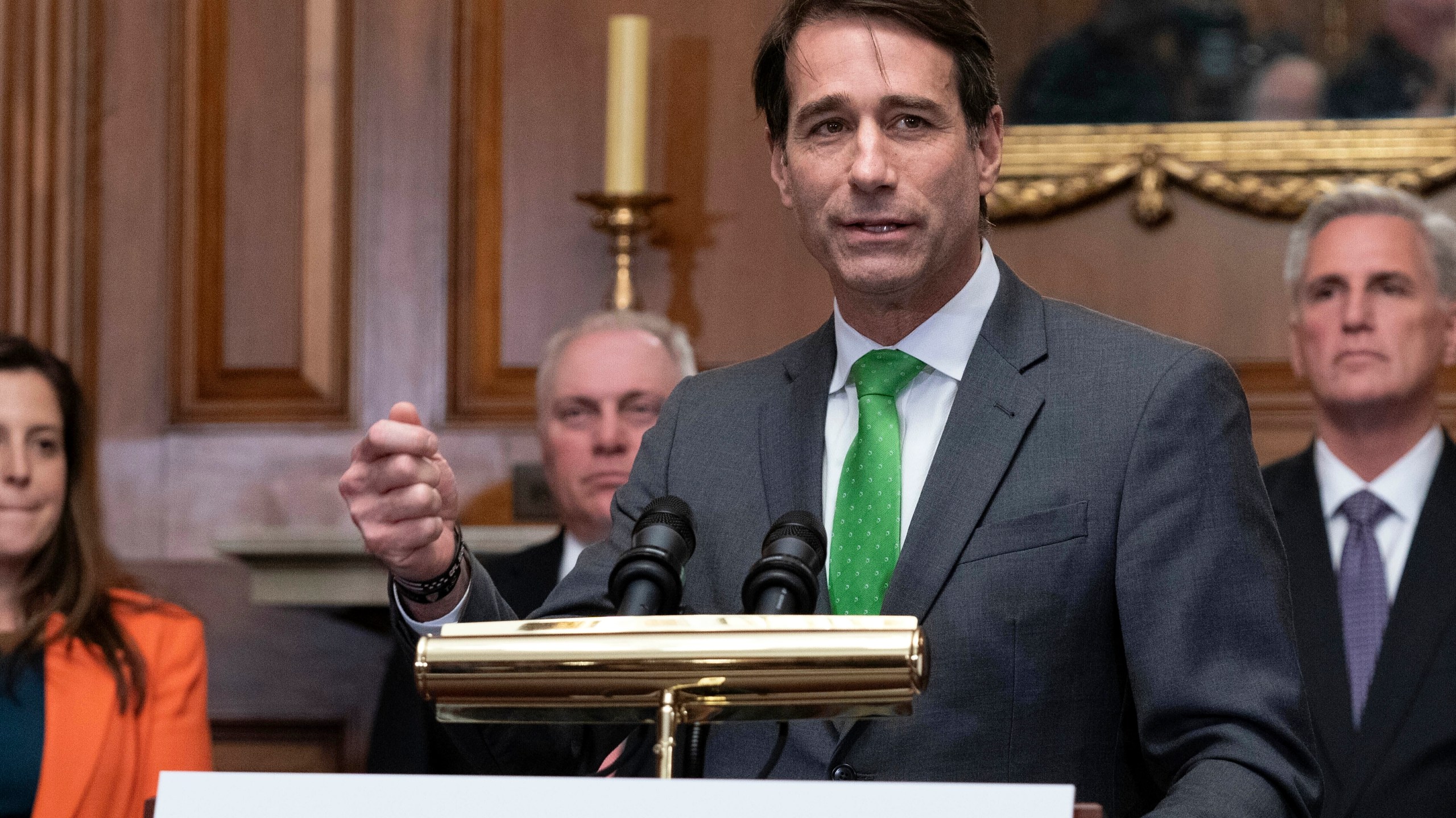 FILE - Rep. Garret Graves, R-La., speaks at a news conference after the House passed the debt ceiling bill, May 31, 2023, at the Capitol in Washington. A panel of federal judges on Tuesday rejected a new congressional map that would give Louisiana a second majority Black district, renewing the political fortunes of Graves, whose district was altered by the map. Fields had declared his intention to run for Congress in the new district. (AP Photo/Jose Luis Magana, File)