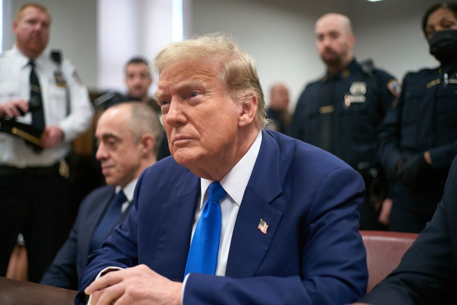 FILE - Former President Donald Trump appears at Manhattan criminal court before his trial in New York, May 3, 2024. Just six months before Election Day, President Joe Biden and Trump are locked into the first presidential rematch in 68 years that is at once deeply entrenched and highly in flux. Trump is in the midst of the first of potentially four criminal trials and could well be a convicted felon by November. Still, nothing prevents him from assuming the presidency if convicted, or even if he is in prison. (Curtis Means/Pool Photo via AP, File)