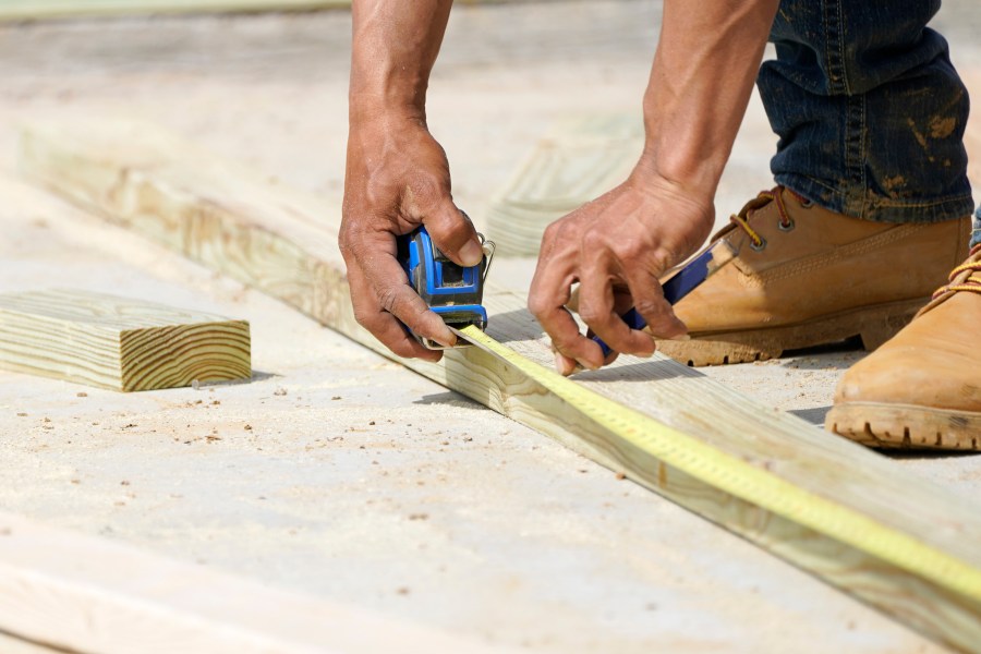 FILE - A beam is measured and marked at a housing site in Madison County, Miss., Tuesday, March 16, 2021. Homeowners have been spending more for renovations in recent years, as high interest rates and inflation drove up costs for everything from flooring to refrigerators. (AP Photo/Rogelio V. Solis, File)