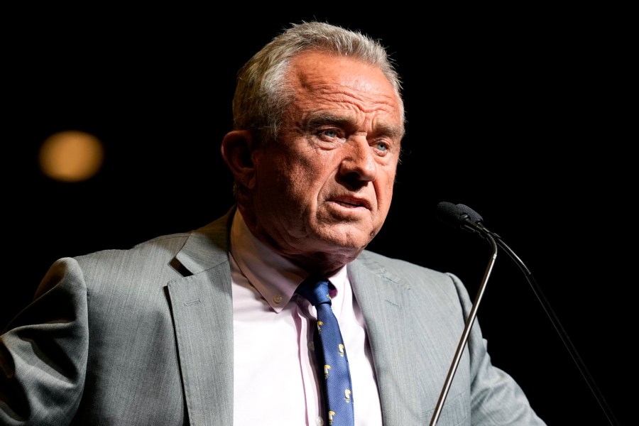 FILE - Independent presidential candidate Robert F. Kennedy Jr. speaks to supporters during a campaign event, April 13, 2024, in West Des Moines, Iowa. Former President Donald Trump is known for leveling constant and often personal attacks on top rivals such as Joe Biden. Lately, he's increasingly turned that same caustic approach toward Kennedy Jr. (AP Photo/Charlie Neibergall, File)