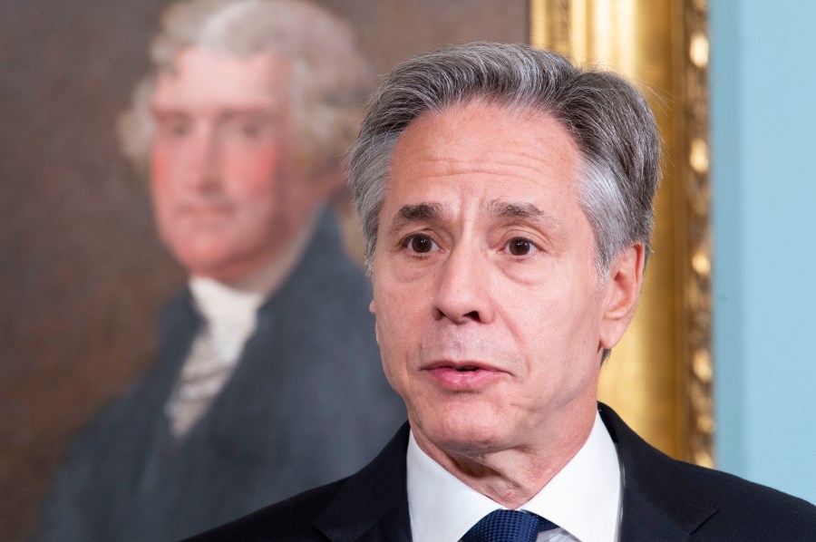 Secretary of State Antony Blinken speaks during at a Memorandum of Understanding Signing Ceremony with Spanish Foreign Minister José Manuel Albares on Friday, May 10, 2024, in Washington. (AP Photo/Kevin Wolf)