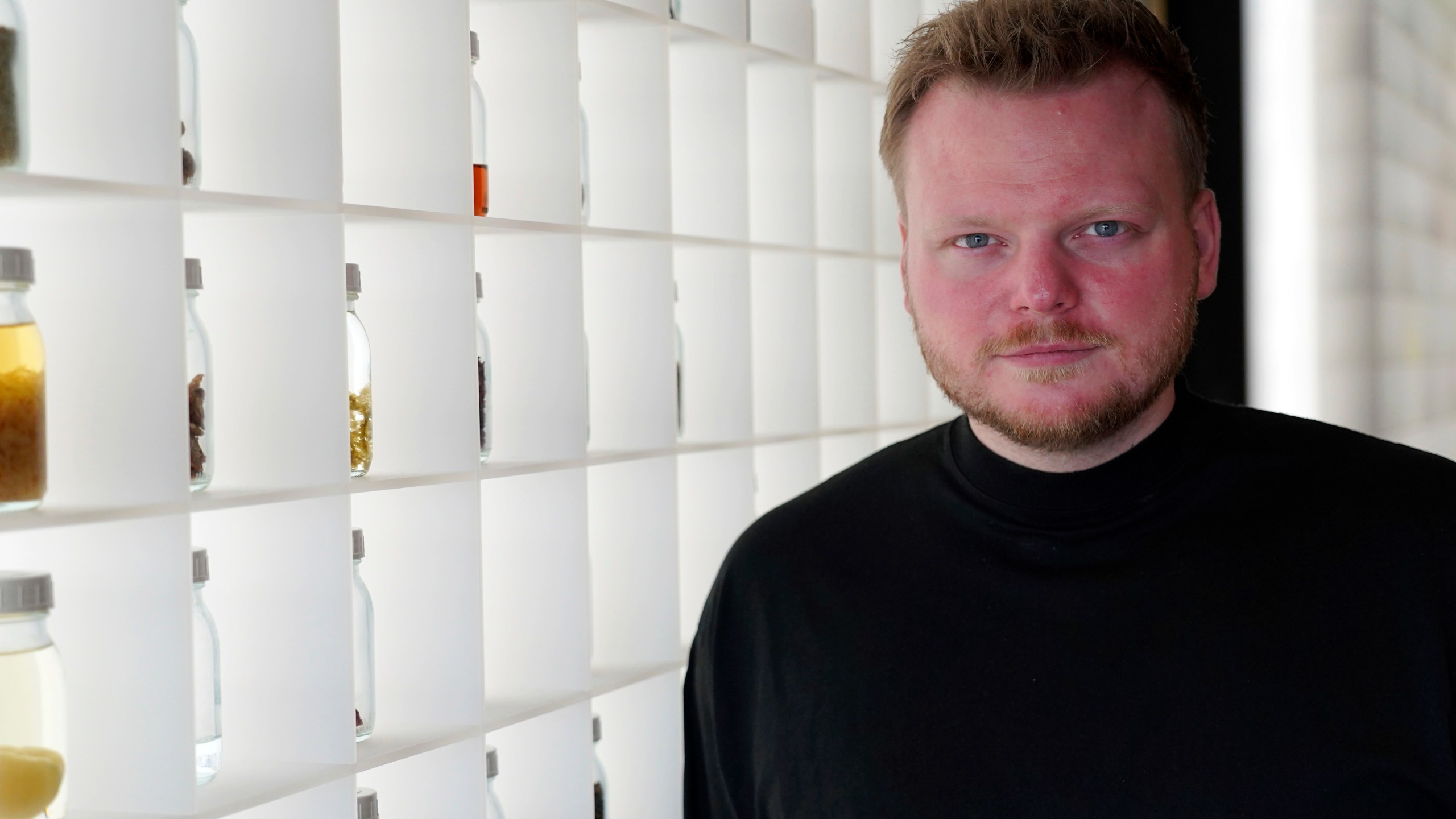 Rasmus Munk, co-owner and chef of Alchemist restaurant, poses inside Alchemist’s kitchen, in Copenhagen, Denmark, Monday May 6, 2024. The Danish Michelin-starred chef has teamed up with the Florida-based startup Space Perspective to take fine-dining to our upper atmosphere in late 2025. Six guests are set to ascend to the stratosphere, where they will enjoy an immersive dining experience served up by chef Rasmus Munk. (AP Photo/James Brooks)