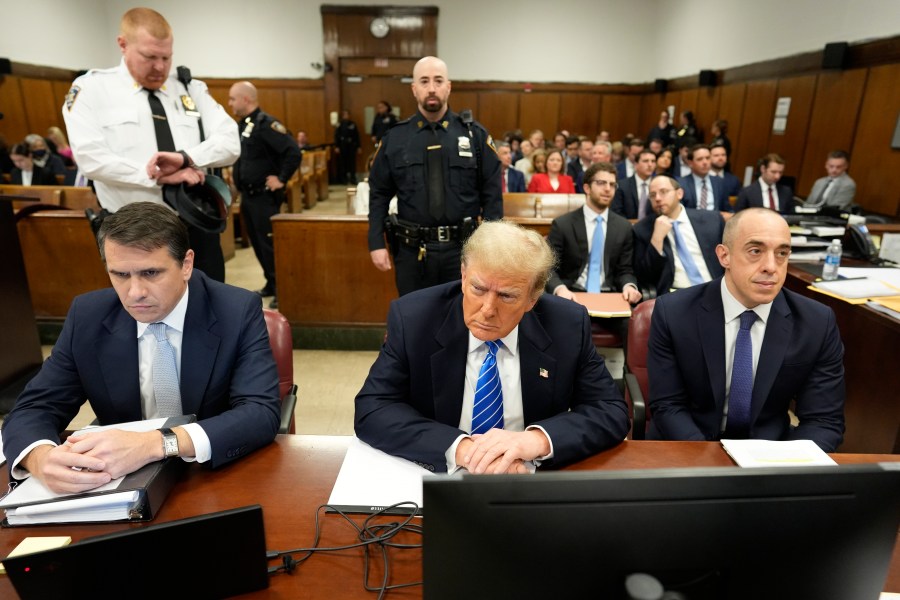 Former President Donald Trump sits in the courtroom at Manhattan criminal court, Monday, May 13, 2024, in New York. (Mark Peterson/New York Magazine via AP, Pool)