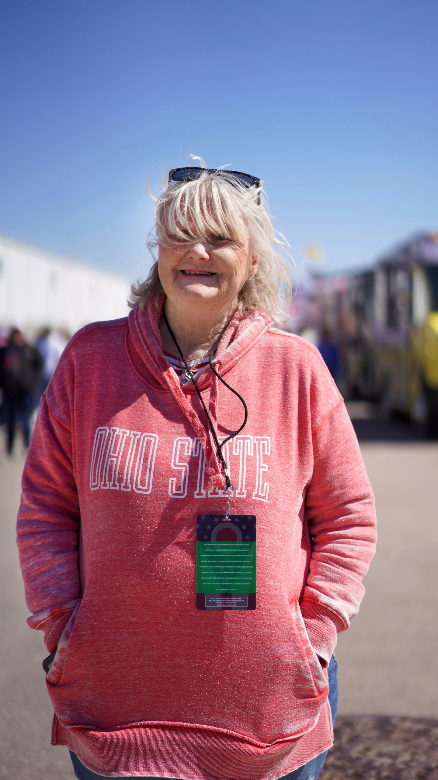 Jody Picagli, a lifelong Catholic, stands for a portrait at a campaign rally for former president Donald Trump in Vandalia, Ohio, on Saturday, March 16, 2024. Trump has increasingly infused his campaign events with Christian rhetoric and imagery and continues to receive support from white evangelicals and other conservative Christians. (AP Photo/Jessie Wardarski)