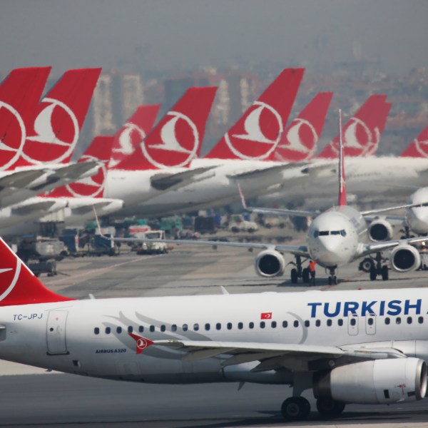 Turkish Airlines airplanes are parked at Ataturk International Airport, in Istanbul.