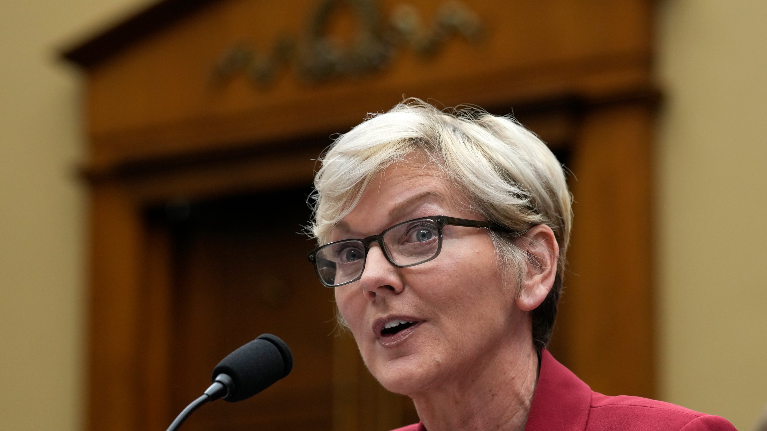 FILE - Energy Secretary Jennifer Granholm testifies before the House Committee on Energy and Commerce Subcommittee on Energy, Climate, and Grid Security for a hearing on Capitol Hill in Washington, May 1, 2024, on the 2025 Energy Department budget. The Biden administration says it's releasing 1 million barrels of gasoline from a Northeast reserve established after Superstorm Sandy in a bid to lower prices at the pump this summer. (AP Photo/Susan Walsh, File)