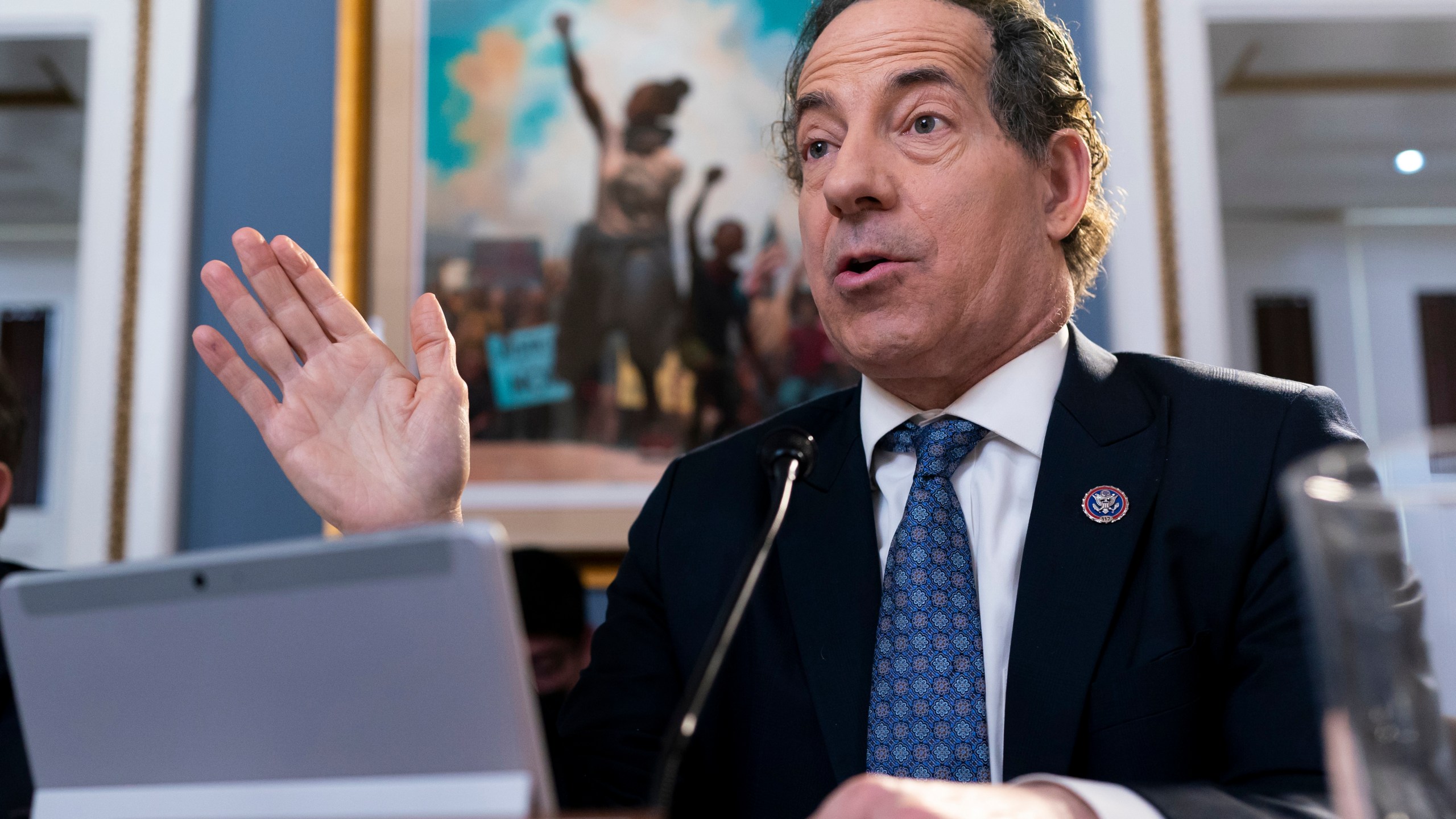 FILE - Rep. Jamie Raskin, D-Md., asks questions as the House Rules Committee prepares the Presidential Tax Filing and Audit Transparency Act of 2022 for a floor vote, at the Capitol in Washington, Dec. 21, 2022. Democrats have introduced legislation that would prohibit U.S. officials from accepting money, payments or gifts from foreign governments without congressional consent. It is their response to a yearslong probe into former President Donald Trump's overseas business dealings. (AP Photo/J. Scott Applewhite)