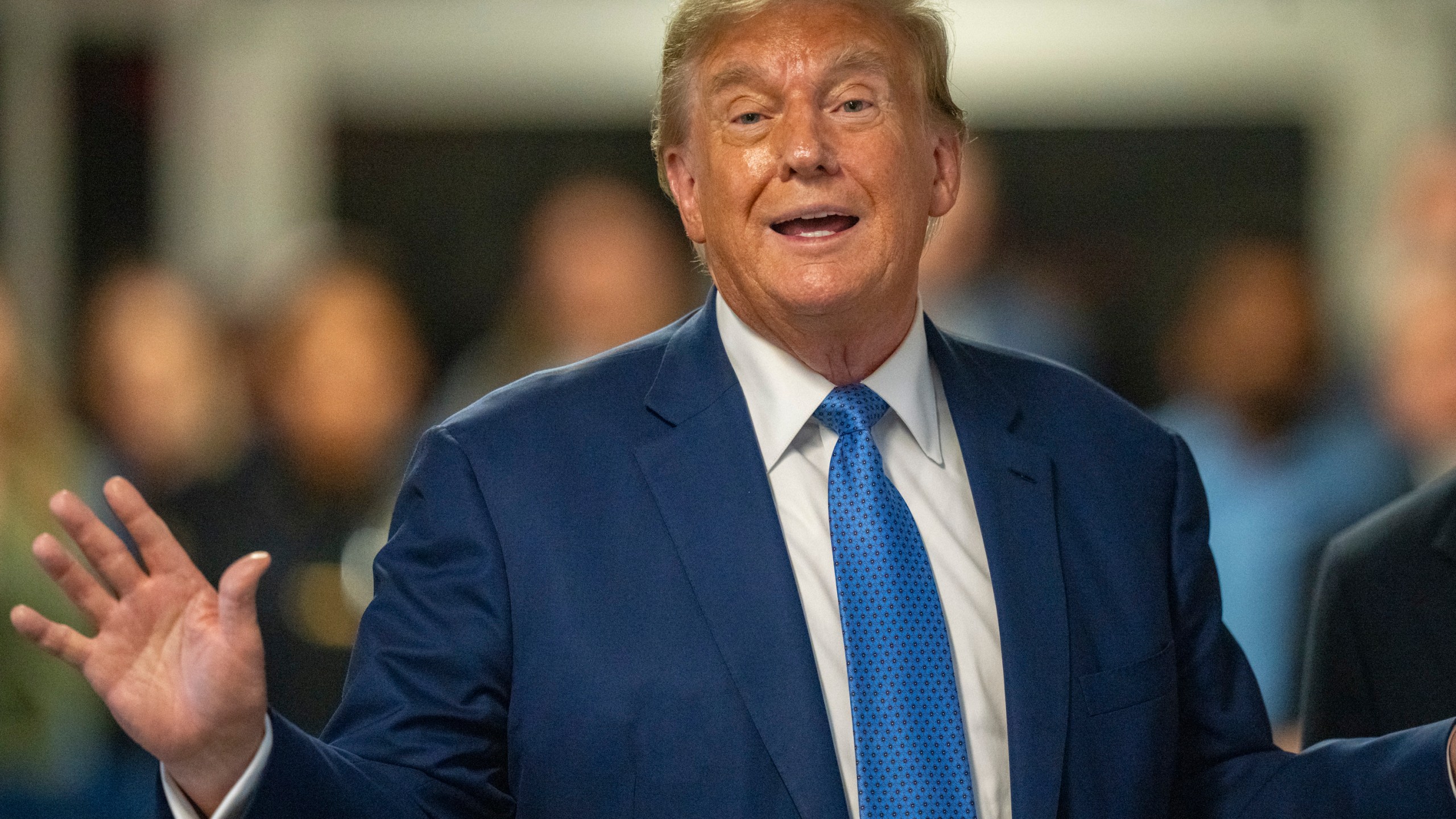 Former President Donald Trump speaks at Manhattan Criminal court, Monday, May 20, 2024, in New York. (Steven Hirsch/New York Post via AP, Pool)