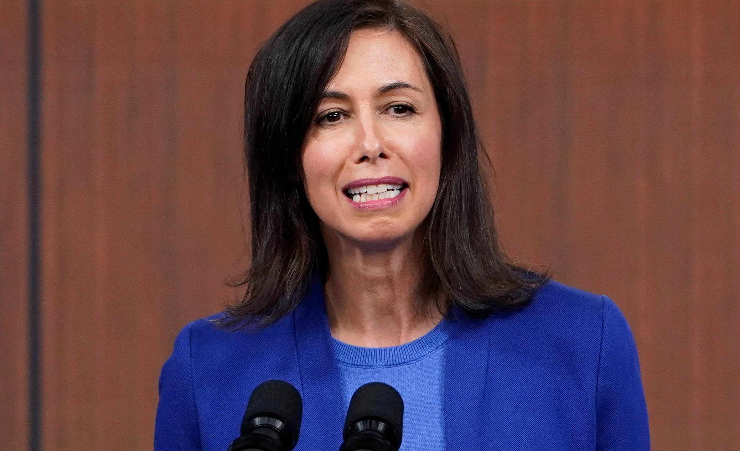 FILE - Federal Communications Commission Chairwoman Jessica Rosenworcel speaks from the South Court Auditorium on the White House complex in Washington, Feb. 14, 2022. The nation’s top telecommunications regulator is introducing a proposal to require political advertisers to disclose when they use content generated by artificial intelligence in broadcast TV and radio ads. The proposal announced Wednesday by Rosenworcel would add a layer of transparency that many lawmakers and AI experts have requested, as rapidly advancing AI technology threatens to mislead voters. (AP Photo/Susan Walsh, File)