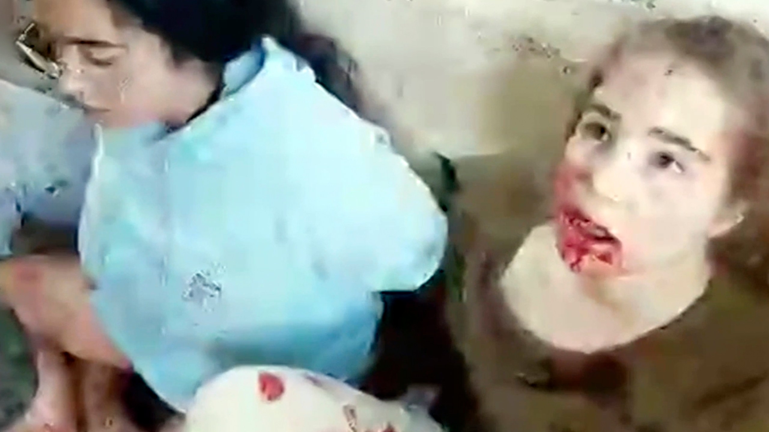 This image taken from video provided by the Hostage Families Forum, shows a bloodied Agam Berger, right, an Israeli female soldier from the Nahal Oz military base, after she was taken captive by Hamas on Oct. 7, 2023. The footage was taken by Hamas militants who stormed the Nahal Oz military base, part of the militant group’s wider assault on southern Israel that killed roughly 1,200 people and took about 250 others hostage. (Hostage Families Forum via AP)