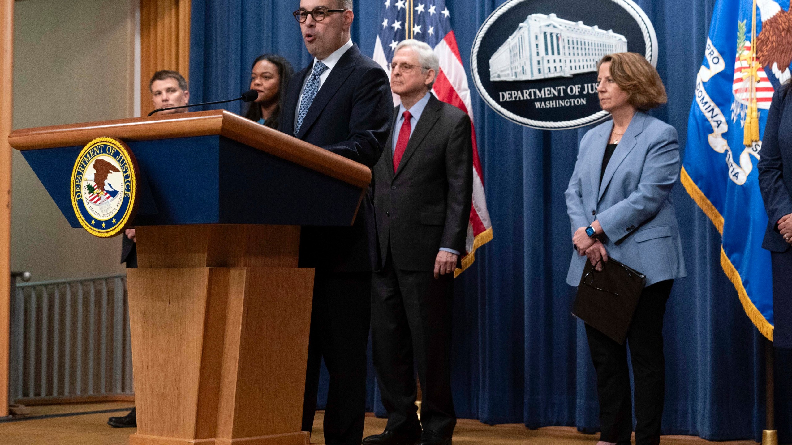 Assistant Attorney General Jonathan Kanter of the Justice Department's Antitrust Division speaks during a news conference at the Department of Justice headquarters in Washington, Thursday, May 23, 2024. The Justice Department has filed a sweeping antitrust lawsuit against Ticketmaster and parent company Live Nation Entertainment, accusing them of running an illegal monopoly over live events in America and driving up prices for fans. The lawsuit was filed Thursday in New York and was brought with 30 state and district attorneys general. (AP Photo/Jose Luis Magana)