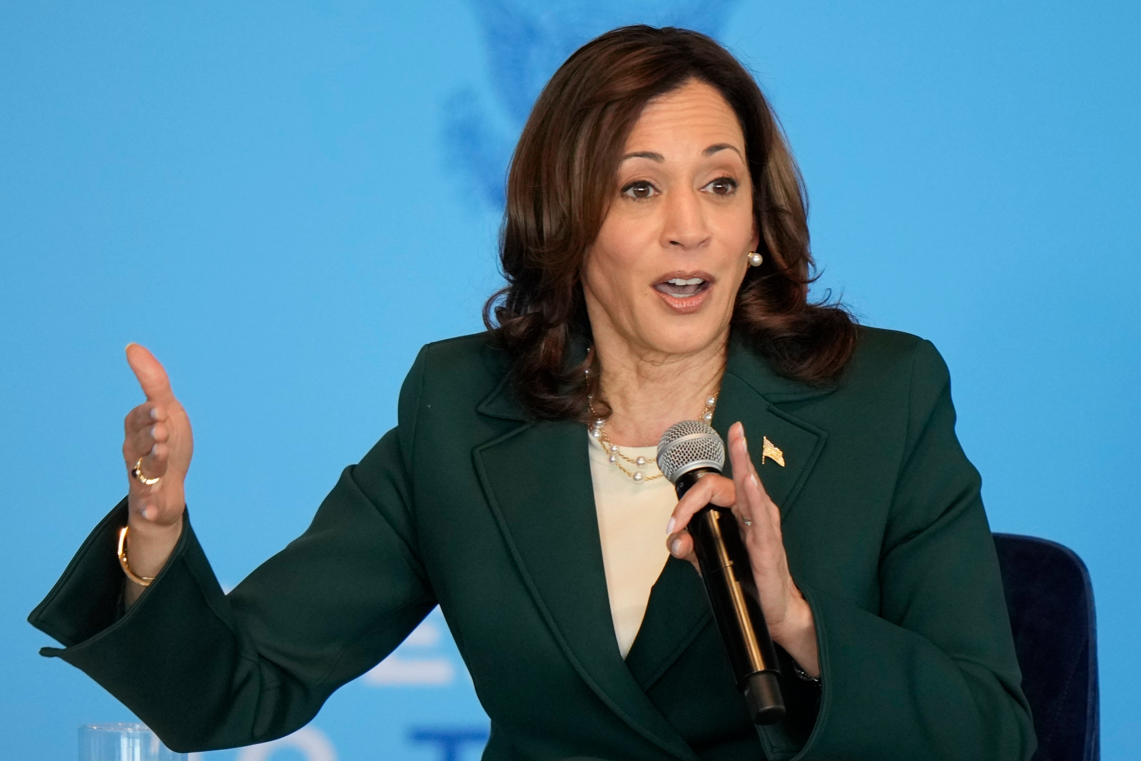 Vice President Kamala Harris speaks during an event at Discovery World Thursday, May 16, 2024, in Milwaukee. (AP Photo/Morry Gash)