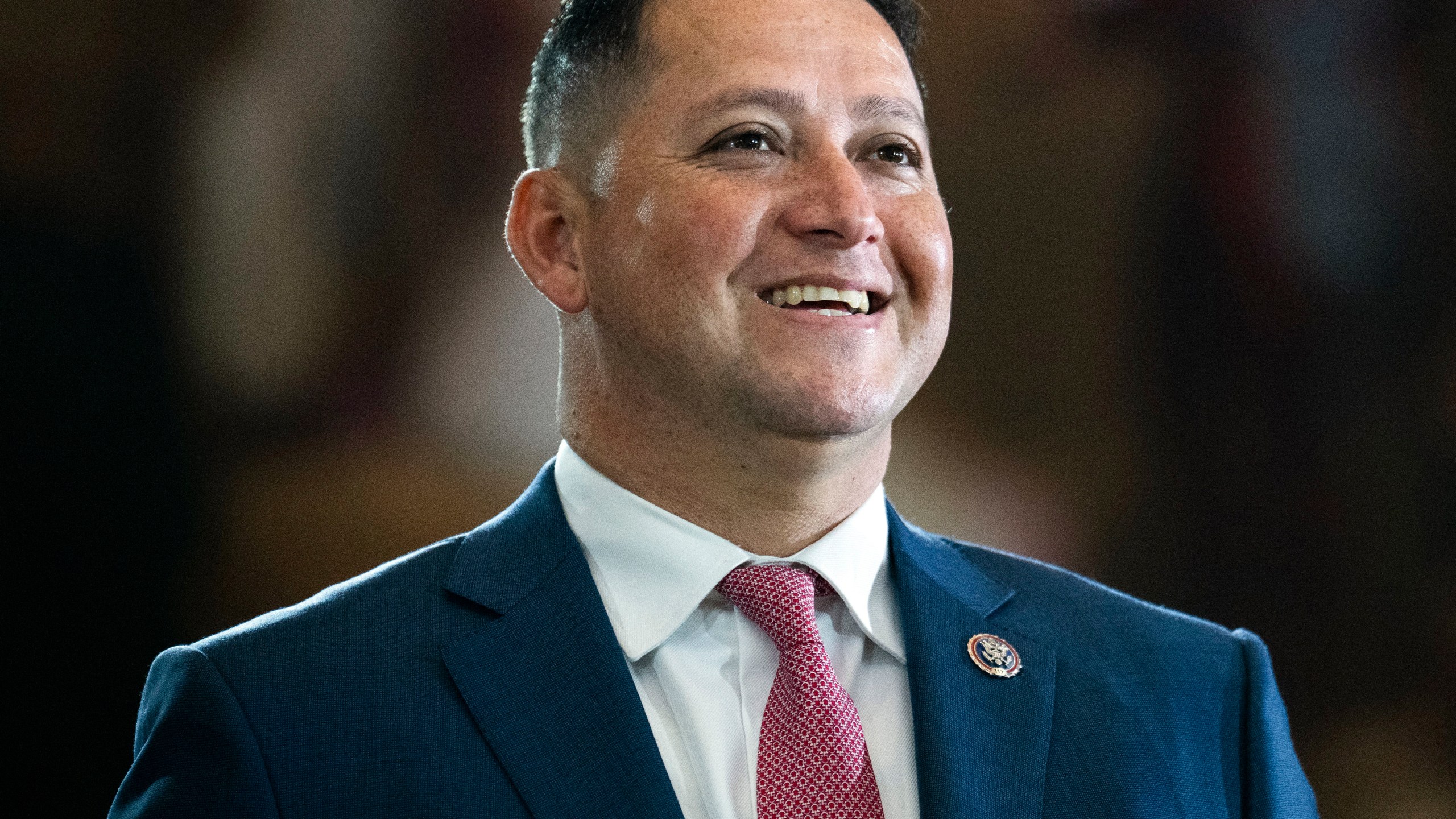 FILE - Rep. Tony Gonzales, R-Texas, is seen before the flag-draped casket bearing the remains of Hershel W. "Woody" Williams lies in honor in the U.S. Capitol, July 14, 2022, in Washington. Runoffs in Texas are putting two prominent Republicans on edge: Gonzales, who has broken ranks over guns and the border, and powerful state House Speaker Dade Phelan, who angered the party's hard right over the impeachment of Texas Attorney General Ken Paxton. (Tom Williams/Pool photo via AP, File)