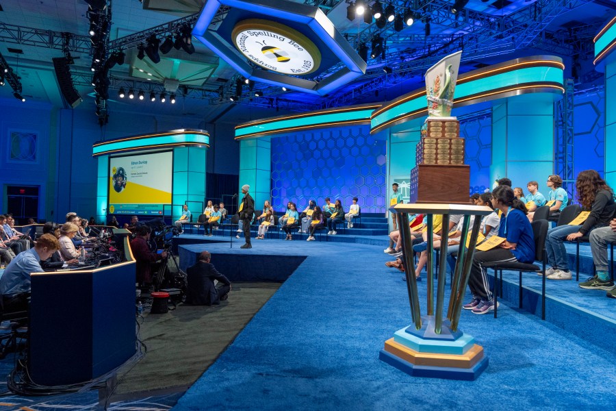 Ethan Dunlap, 12, of Spring Lake, N.C., spells his word during competition in the Scripps National Spelling Bee, in Oxon Hill, Md., Tuesday, May 28, 2024. (AP Photo/Jacquelyn Martin)