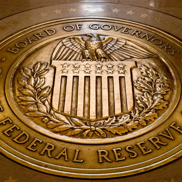 FILE- In this Feb. 5, 2018, file photo, the seal of the Board of Governors of the United States Federal Reserve System is displayed in the ground at the Marriner S. Eccles Federal Reserve Board Building in Washington. The Cleveland branch of the Federal Reserve said Wednesday, May 29, 2024, that Beth Hammack, an executive at investment bank Goldman Sachs, would be its next president effective Aug. 21. (AP Photo/Andrew Harnik, File)