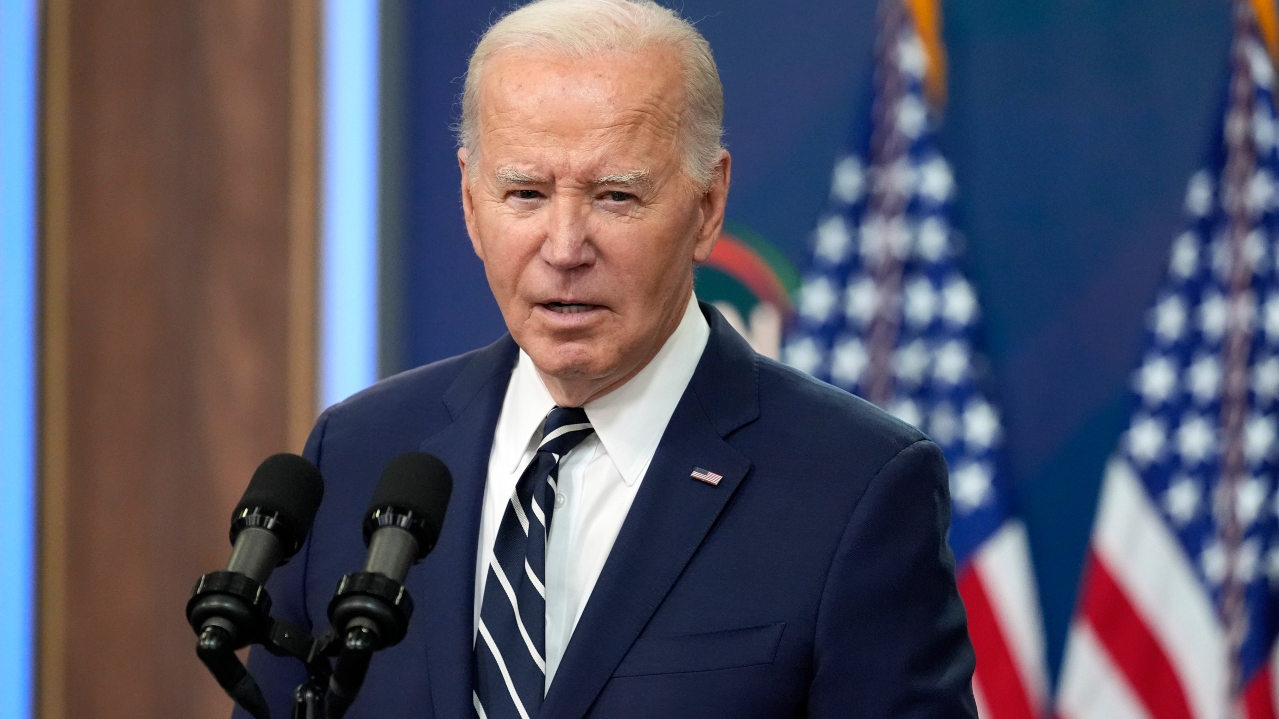 FILE - President Joe Biden speaks on April 12, 2024, in Washington. A temporary fix allowing President Biden to appear on this fall's ballot cleared the Ohio House during a rare special session Thursday, May 30, along with a ban on foreign nationals contributing to state ballot campaigns that representatives said was demanded in exchange by the Ohio Senate. (AP Photo/Alex Brandon, File)