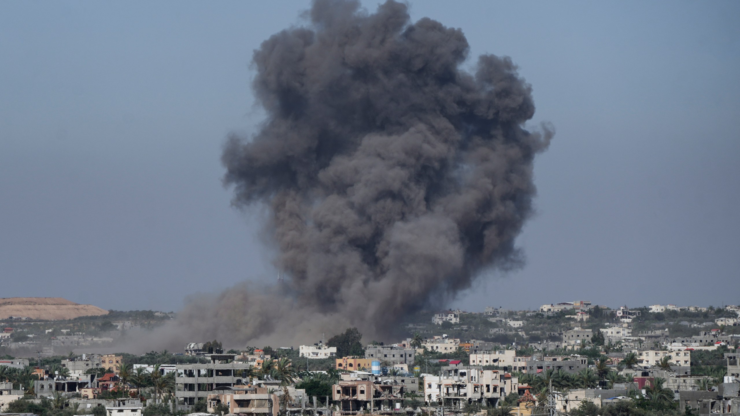 Smoke rises following an Israeli airstrike in Rafah, Gaza Strip, Thursday, May 30, 2024. (AP Photo/Abdel Kareem Hana)