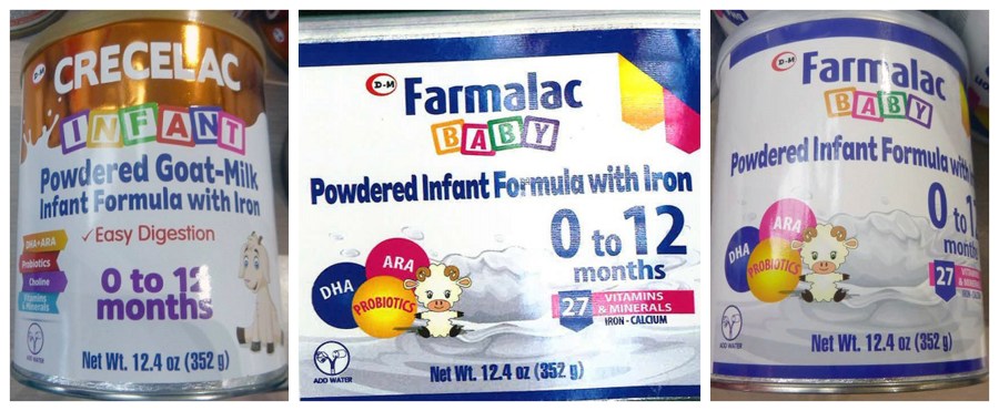 This combination of photos provided by the U.S. Food and Drug Administration shows packaging for, from left, CRECELAC INFANT Powdered Goat-Milk Infant Formula with Iron 0 to 12 months, Farmalac BABY Powdered Infant Formula with Iron 0 to 12 months, and Farmalac BABY Powdered Infant Formula with Iron Low Lactose 0 to 12 months. On Friday, May 31, 2024, U.S. health officials warned parents to avoid powdered infant formula sold by a Texas dairy producer, because a dangerous bacteria was found in one of the company's products. The previous week, the company voluntarily recalled the Crecelac formula and another brand, Farmalac, because they had not received approval by the FDA for sale in the U.S. (FDA via AP)