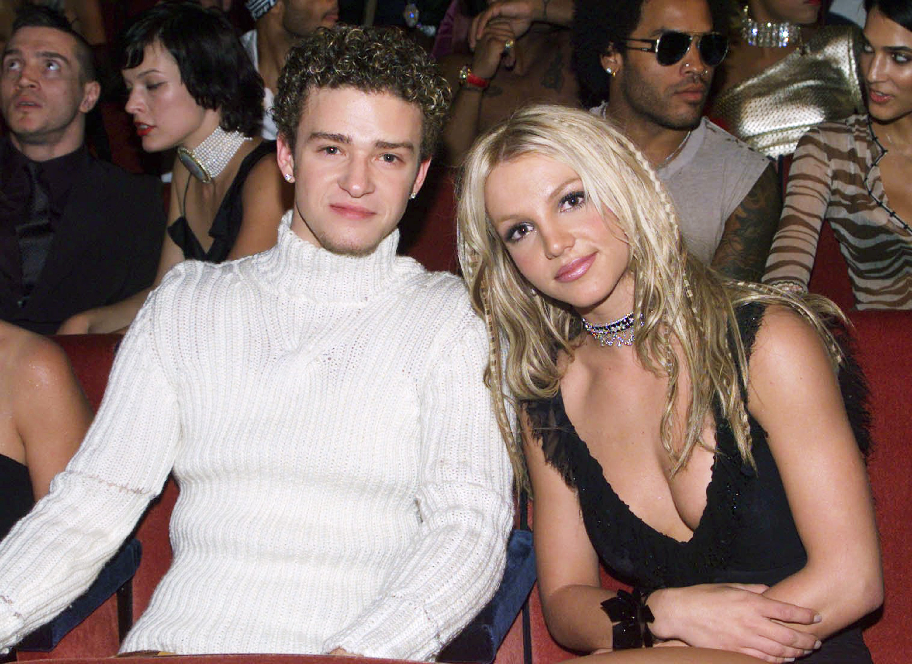 Singers Britney Spears and Justin Timberlake in the audience at the 2000 MTV Music Video Awards in New York