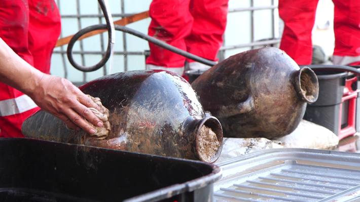 Two ancient jugs recovered from the ocean.