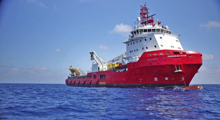 A large ship on the ocean.