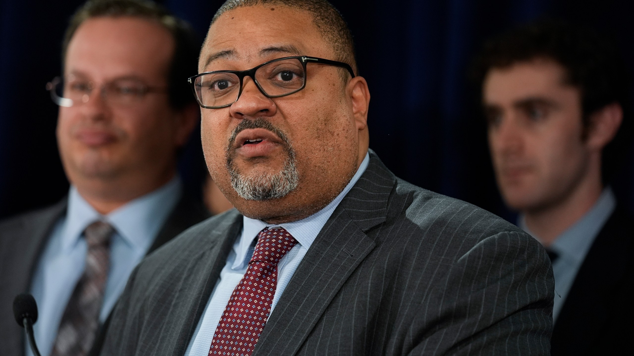 Manhattan District Attorney Alvin Bragg speaks to the media after a jury found former President Donald Trump guilty on 34 felony counts of falsifying business records, Thursday, May 30, 2024, in New York. Donald Trump became the first former president to be convicted of felony crimes as a New York jury found him guilty of 34 felony counts of falsifying business records in a scheme to illegally influence the 2016 election through hush money payments to a porn actor who said the two had sex. (AP Photo/Seth Wenig)