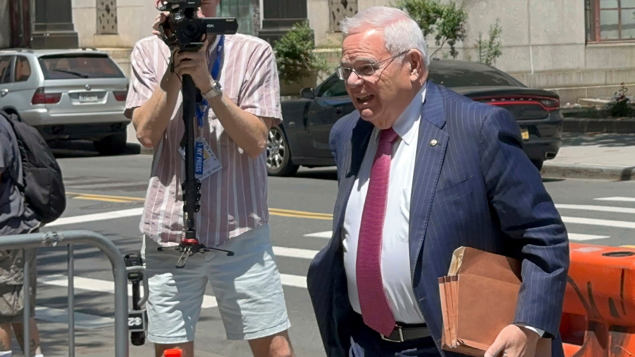 U.S. Sen. Bob Menendez, who is accused of taking bribes of cash, gold bars and a luxury car in exchange for favors performed for several New Jersey businessmen, arrives at Federal Court, in New York, Monday, June 3, 2024. (AP Photo/Larry Neumeister)