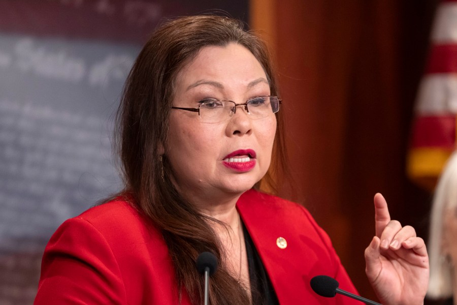 FILE - Sen. Tammy Duckworth, D-Ill., speaks about a bill to establish federal protections for IVF during a press event on Capitol Hill, Feb. 27, 2024, in Washington. Senate Democrats are making a renewed push to show their support for ensuring nationwide access to in vitro fertilization. Duckworth, who has used the fertility treatment to have her two children, released the legislation Monday, June 3, 2024, part of an election-year effort to spotlight Republican resistance to protecting reproductive care. (AP Photo/Mark Schiefelbein, File)