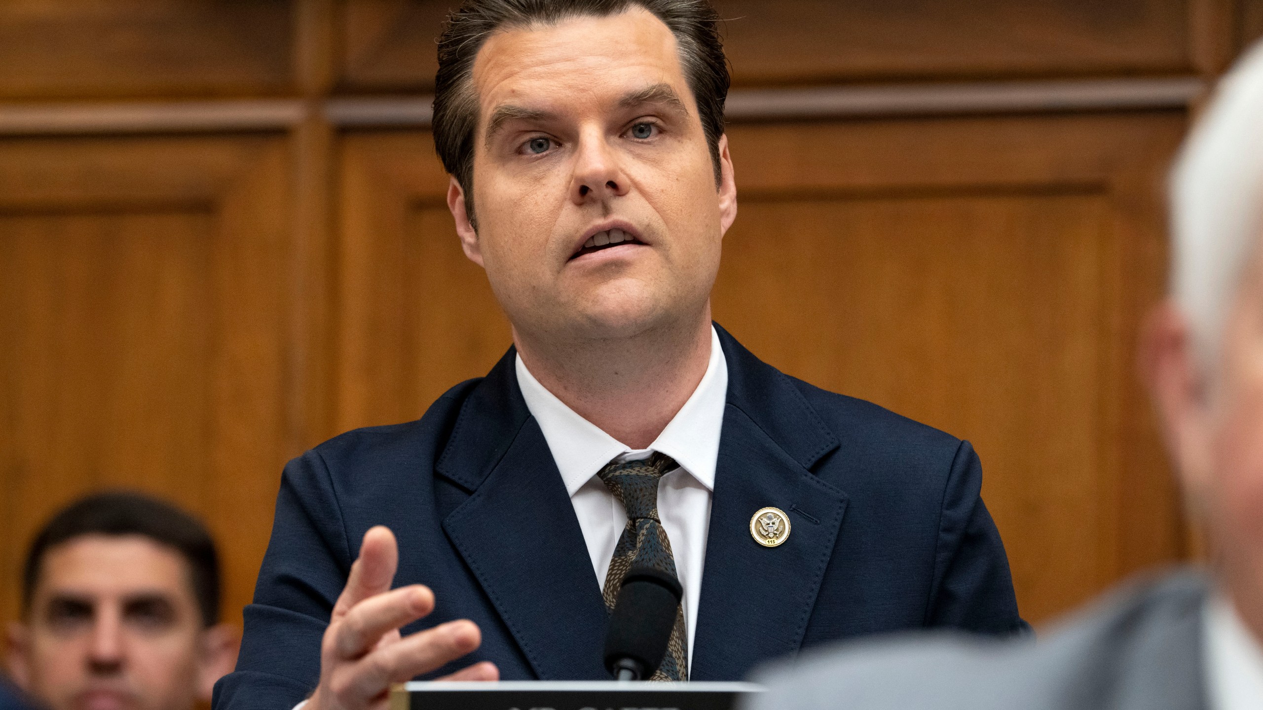 Rep. Matt Gaetz, R-Fla., questions Attorney General Merrick Garland during a House Judiciary Committee hearing on the Department of Justice, Tuesday, June 4, 2024, on Capitol Hill in Washington. (AP Photo/Jacquelyn Martin)