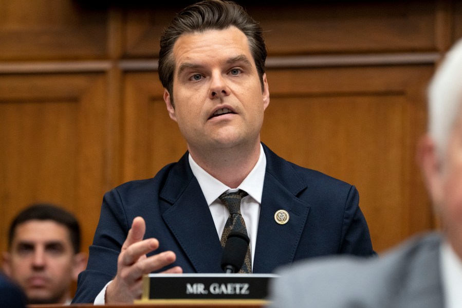 Rep. Matt Gaetz, R-Fla., questions Attorney General Merrick Garland during a House Judiciary Committee hearing on the Department of Justice, Tuesday, June 4, 2024, on Capitol Hill in Washington. (AP Photo/Jacquelyn Martin)